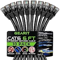 GearIT 6 ft Cat6 Ethernet Patch Cable (10-Pack) - Compatible With Computers and Networks, Black 6 Feet