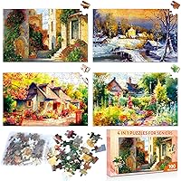 ZOiiWA 4 Pack 100 Pcs Dementia Puzzles for Elderly Large Piece Puzzles for Dementia Alzheimers Products Activities Alzheimer’s Puzzles Memory Cognitive Games for Seniors Gift for Elderly Adults