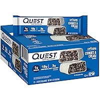 Quest Nutrition Crispy Cookies & Cream Hero Protein Bar, 18g Protein, 1g Sugar, 3g Net Carb, Gluten Free, Keto Friendly, 12 Count