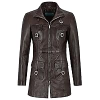 SMART RANGE MISTRESS' Ladies Leather Jacket Brown Gothic Style Fitted Mid Length Coat 1310