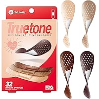 BioSwiss Truetone Variety Skin Tone Bandages with Brown Skin Tone Shades for True Color Matches, First Aid Latex Free Bandage, Standard Shape for Kids and Adults, 32 Pack