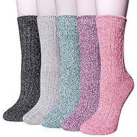 YSense 5 Pairs Womens Wool Socks Thick Knit Warm Winter Socks Cozy Comfy Socks Gifts for Women