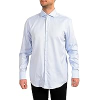 Hugo Boss Men's Jason Blue Slim Fit Geometric Print Long Sleeve Dress Shirt US 14.5 IT 37