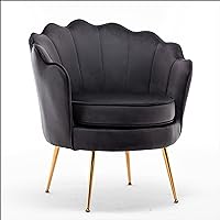 US Pride Furniture Velvet Barrel Chair, Stylish Accent with Scalloped Backrest and Gold Metal Legs, Suitable for Traditional, Modern, and Contemporary Living Rooms, Black