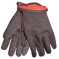 Brown Jersey Winter Work Gloves with Red Fleece Lining