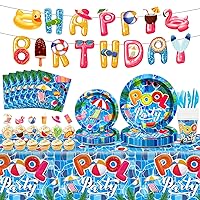 Serves 25 Beach Ball Pool Birthday Party Supplies - Summer Beach Pool Party Decorations Set Disposable Favors Includes Happy Birthday Banner, Plates, Cups, Napkins, Tableware, Tablecloth, Cupcake