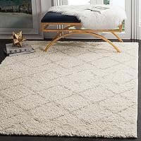 SAFAVIEH Arizona Shag Collection Accent Rug - 4' x 6', Ivory & Beige, Moroccan Design, Non-Shedding & Easy Care, 1.6-inch Thick Ideal for High Traffic Areas in Entryway, Living Room, Bedroom (ASG743A)