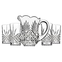 Godinger Pitcher and Glasses Drink Bar Set - Includes Pitcher Carafe and 4 Old Fashioned Glasses, Dublin Collection