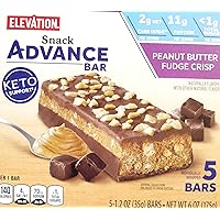 Elevation Peanut Butter Fudge Crisp Snack Bar Keto Friendly Support (5 Pack, 6 oz Box) Real Cocoa - PB - Chocolatey & Soft Chewy Drizzling - 2 Net Carbs - 11 Grams Protein - Advance