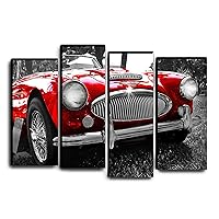Big 4 Piece Austin Healey Wall Art Decor Picture Painting Poster Print on Canvas Panels Pieces - Vintage Vehicle Theme Wall Decoration Set - Classic Car Wall Picture for Livinr Room Showroom