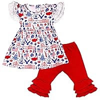 Boutique Clothing Girls 4th of July Patriotic Ruffle Top & Bottoms Outfit Sets
