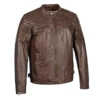 Men's Snap Collar Leather Jacket w/Quilted Shoulders