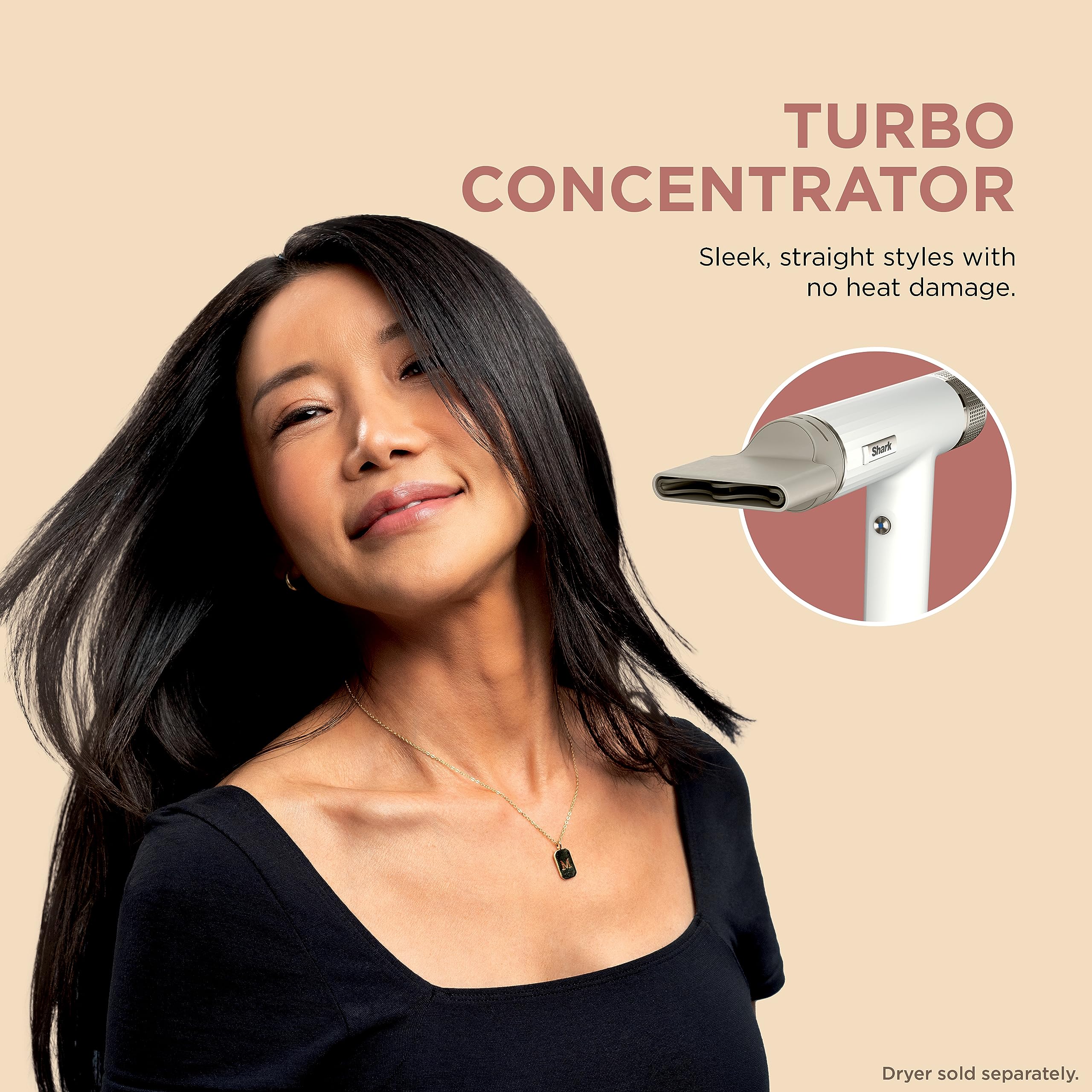Shark XSKHD3SCA SpeedStyle Turbo Concentrator, Attachment for Shark SpeedStyle Blow Dryers, Styling Tool, for Straight, Wavy, Curly, and Coily Hair, Sleek and Straight Blowout, Stone