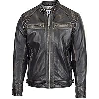 DR117 Men's Biker Leather Jacket Rub off
