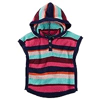 Carters Little Girls Striped Pullover Button Front Hooded Poncho Sweater (4t)