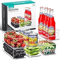 Sorbus Stackable Refrigerator Organizer Bins - Clear Storage Bins for Kitchen Pantry, Freezer & Fridge Organization - Food Organizing Plastic Containers with Handles for Countertops & Drawers (6 Pack)