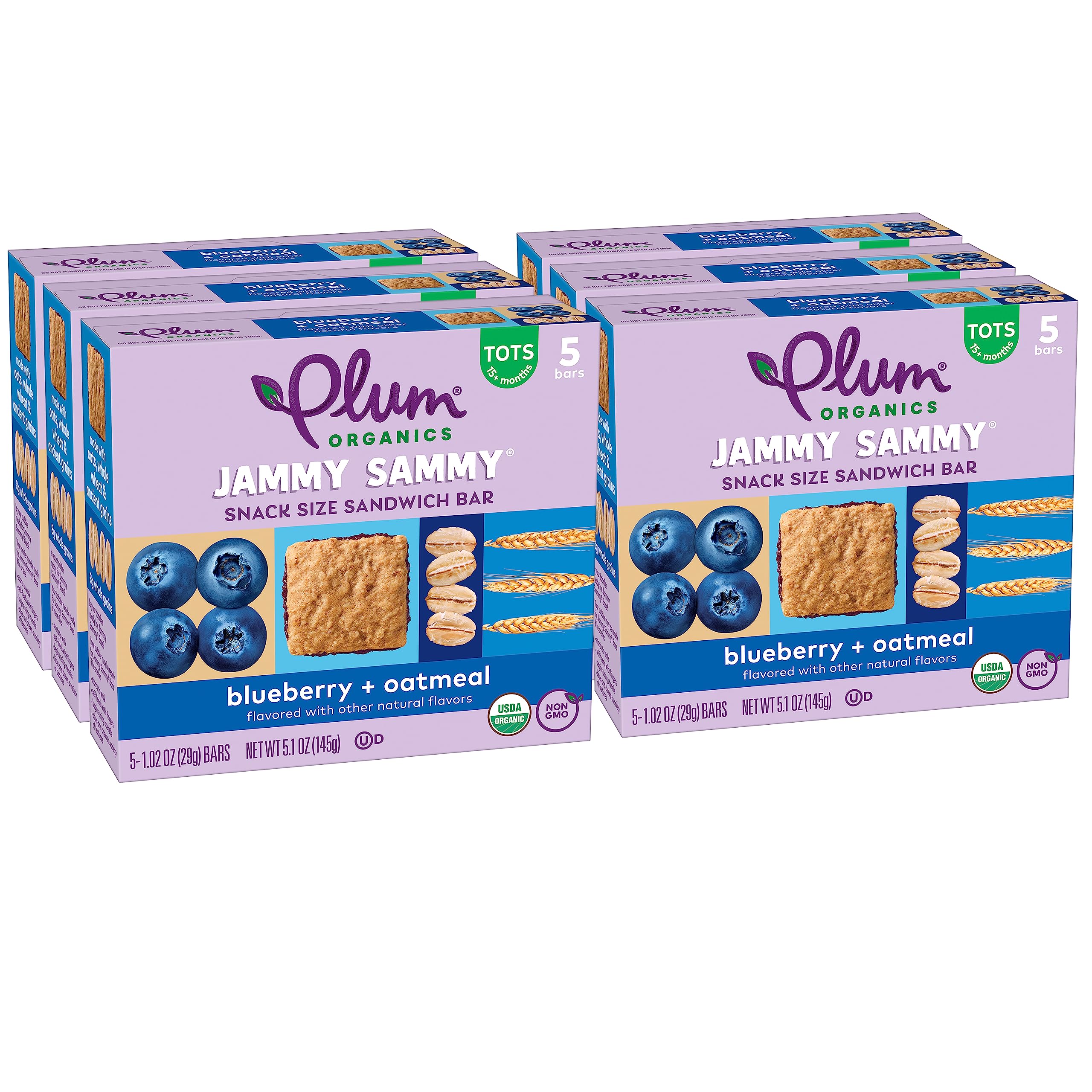 Plum Organics | Jammy Sammy Snack Bars | Organic Toddler & Kids Snacks | Blueberry & Oatmeal | 1.2 Ounce Bar (30 Total) | New Look, Packaging May Vary