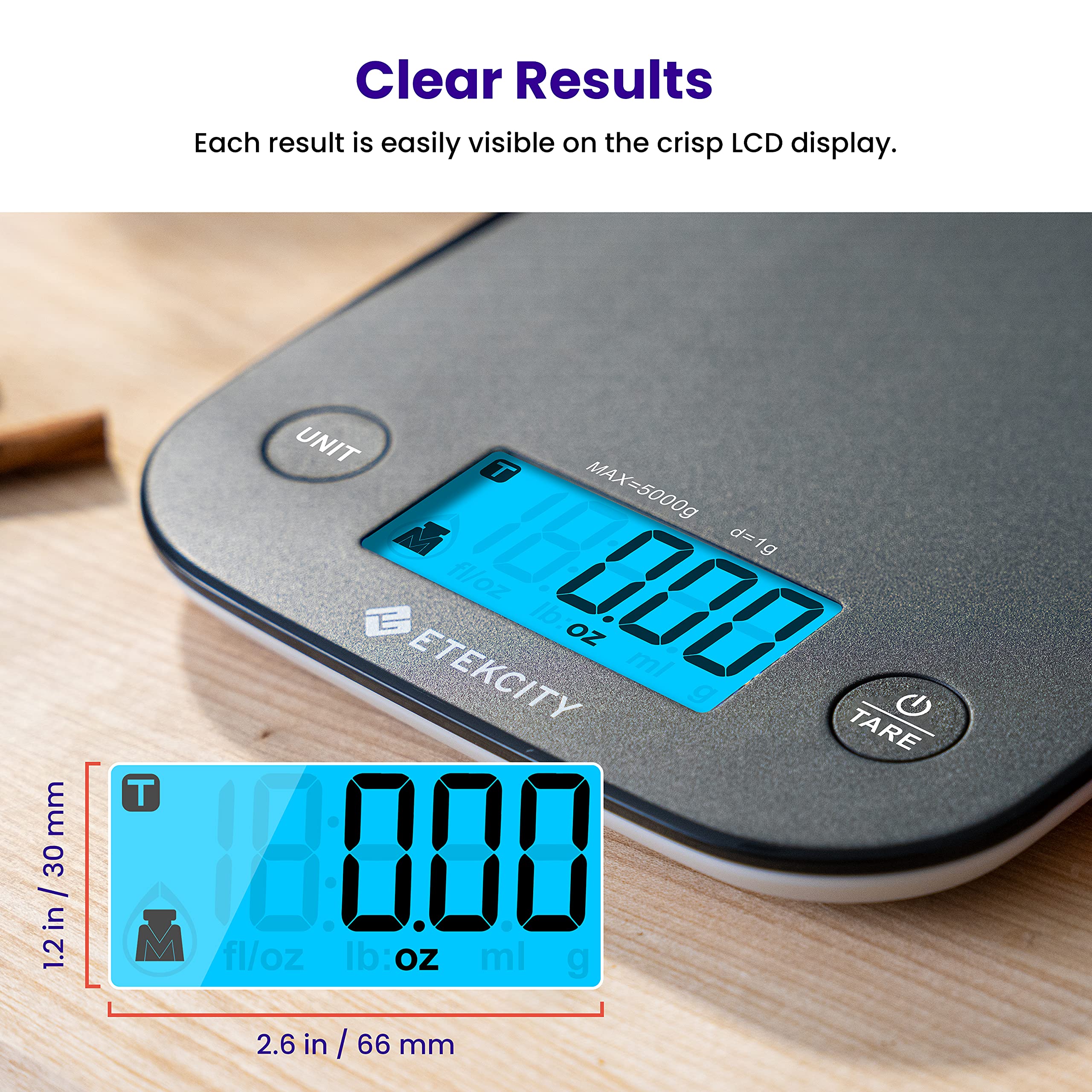 Etekcity Food Kitchen Scale, Digital Weight Grams and Oz for Cooking, Baking, Meal Prep, and Diet, Medium, Carbon Black