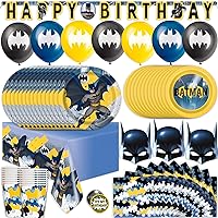 Batman Birthday Party Supplies | Batman Party Supplies | Batman Birthday Decorations | Batman Party Decorations | Balloons, Banner, Table Cover, Masks, Plates, Cake Plates, Napkins, Cups, Button