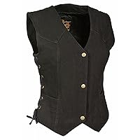 Womens Denim 4 Snap Plain Side Vest, Black