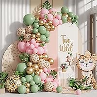 Pink Leopard Jungle Safari Balloons Garland Arch Kit 147pcs Leopard Printed Pink Sage Green Balloons Wild One Leopard Safari Baby Shower Decorations for Girl Birthday Party Supplies
