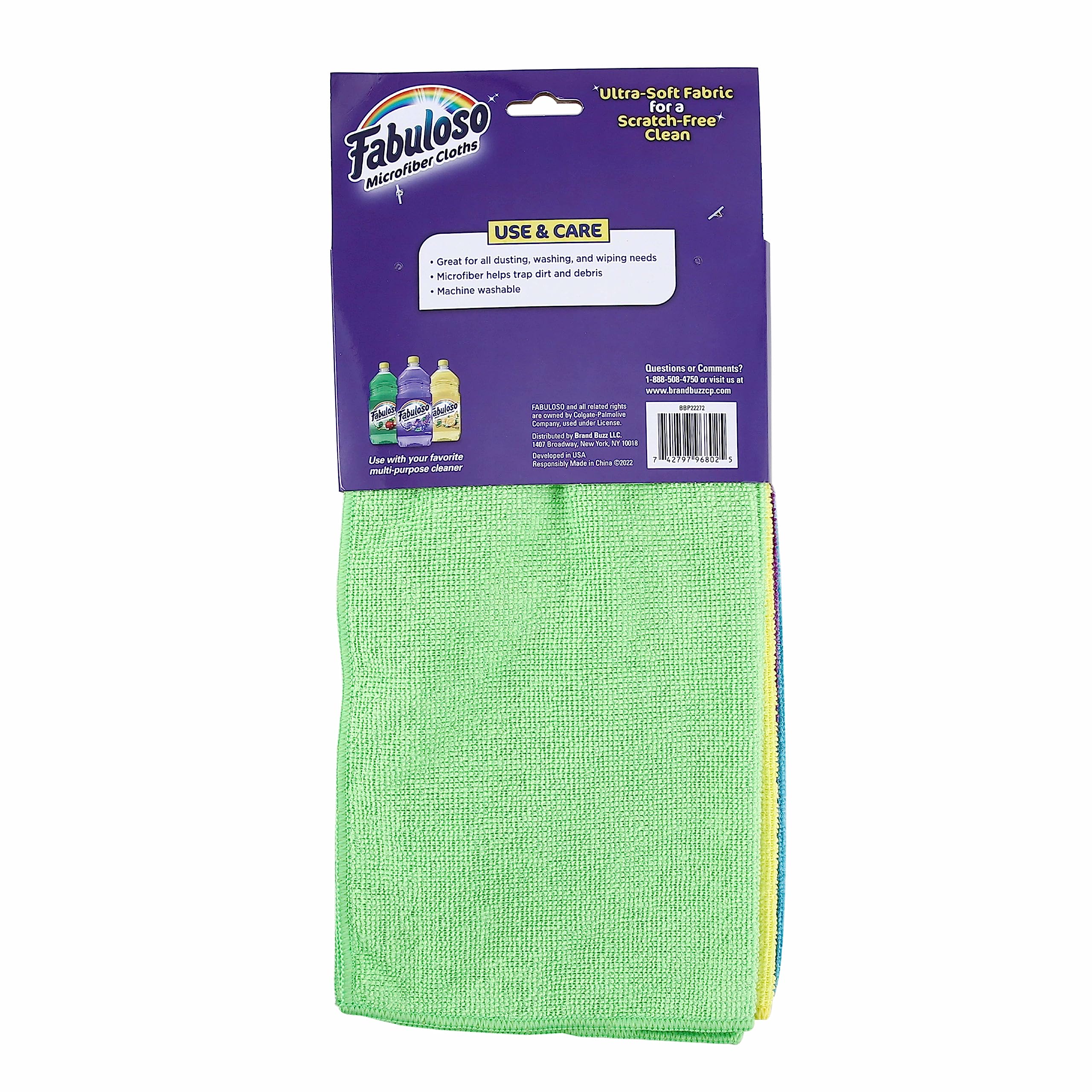 Fabuloso Microfiber Cleaning Cloths, 8 ct, Rainbow Colors | Lint-Free, Scratch-Free Cleaning Cloths for Surfaces and Wood Furniture | Microfiber Dustless Cloth for Bold and Bright Cleaning Experience