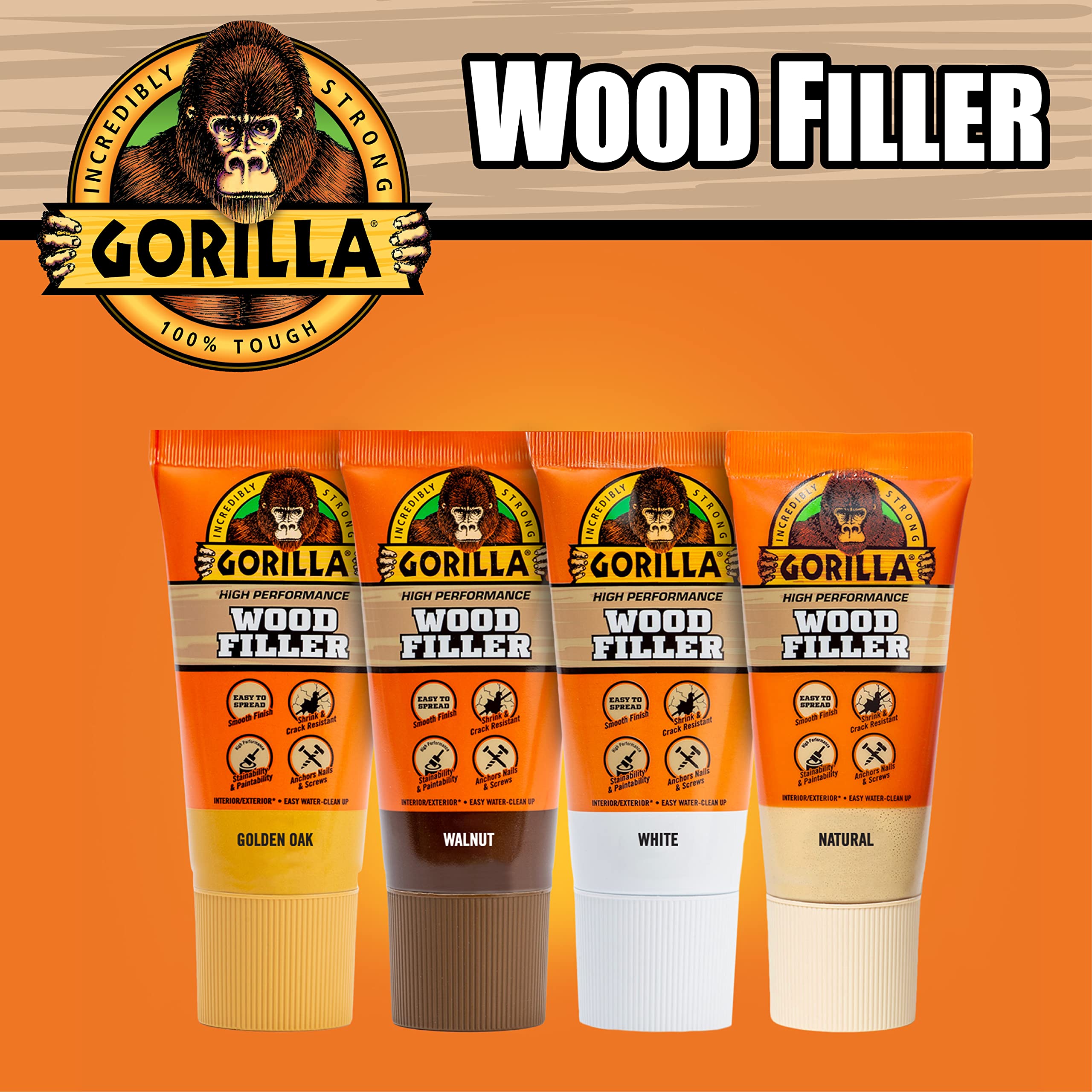 Gorilla All Purpose Wood Filler, 6oz Tube, White (Pack of 1)