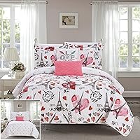 Chic Home Grand Palais 5 Piece Reversible Quilt Set Paris is Love Inspired Printed Design Coverlet Bedding-Decorative Pillows Shams Included Size, Full, Pink