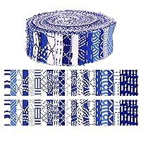 Soimoi 40Pcs Japanese Sashiko Print Precut Fabrics Strips Roll Up 1.5x42inches Cotton Jelly Rolls for Quilting - Medium Blue