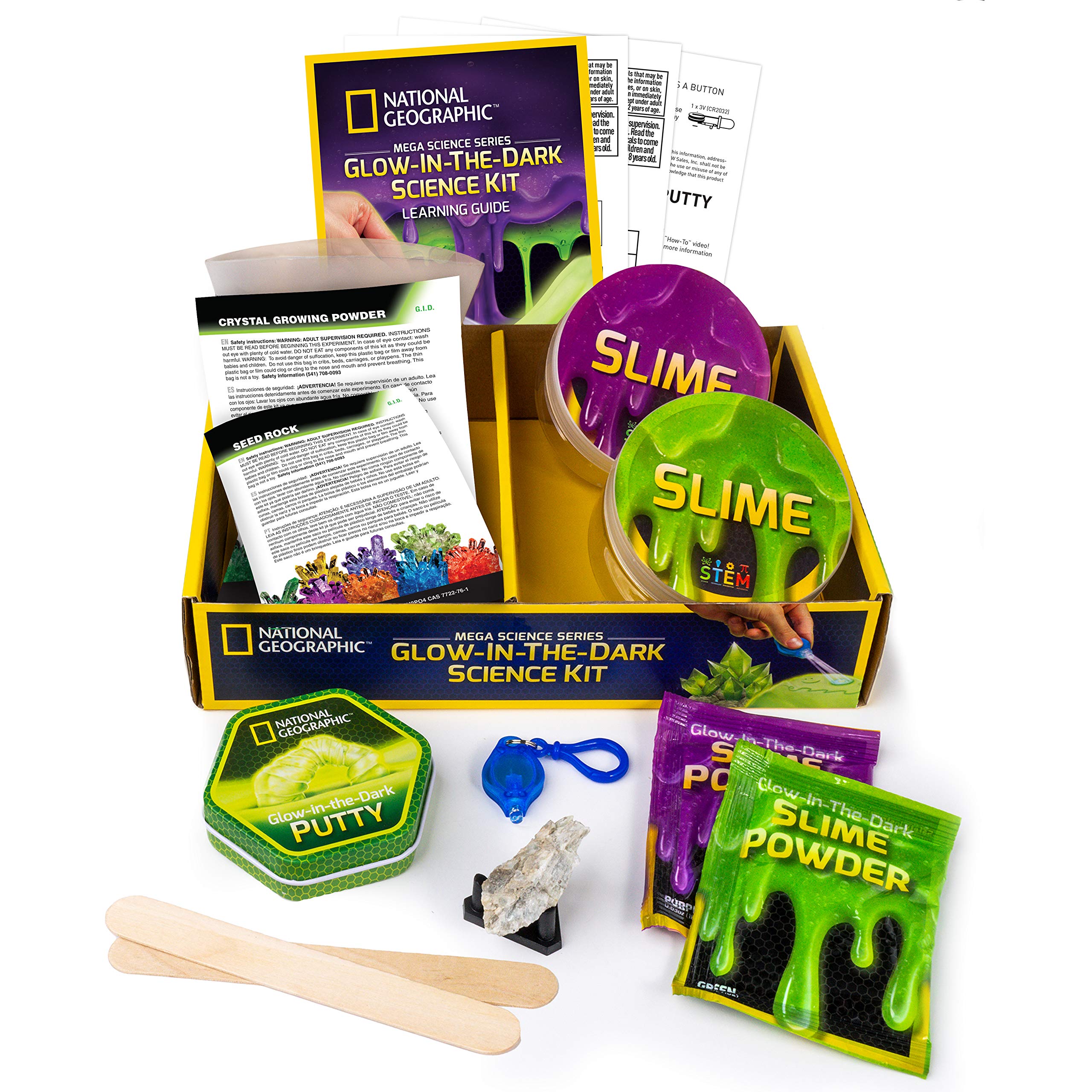 NATIONAL GEOGRAPHIC Mega Science Kit - Glow in The Dark Lab with Crystal Growing Kit, Slime Making, Glowing Putty, and More Science Experiments, Slime Kit for Boys and Girls (Amazon Exclusive)