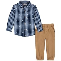 Kids Headquarters boys 2-piece Button Down Shirt & Pant Set, Everyday Casual Wear, Comfortable Fit2 Pieces Pant Set