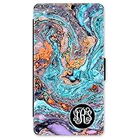 iPhone X, Phone Wallet Case Compatible with iPhone X [5.8 inch] Marble Watercolor Monogrammed Personalized Protective Case IPXW