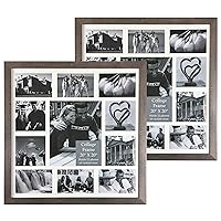 Rustic Oak Style Farmhouse Wood Grain Picture Frame, 2MM Reinforced Glass (Dark Oak, 20x20 with Multi Openings), Hangers Included for Horizontal or Vertical Hanging, Pack of 2