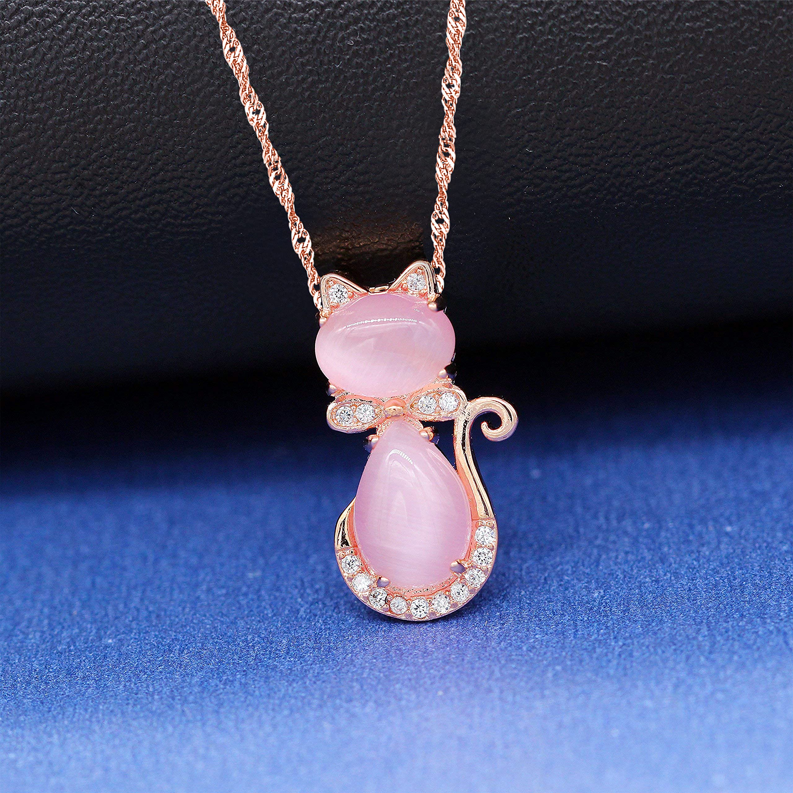 Uloveido Cute Cat Shape Pink CrystaL Studs Earrings and Pendant Necklace for Teen Girls Y404