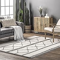 nuLOOM Sondra Machine Washable Wool Moroccan Diamond Accent Rug, 3x5, Ivory