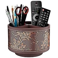Thipoten Remote Control Holder, Faux Leather 360° Art Supply Organizer, Multi-Functional Caddy for Remote Controllers, Office Supplies, Perfect Space Saver for End Table/Nightstand/Office Desk(Retro)