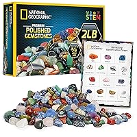 NATIONAL GEOGRAPHIC Premium Polished Stones - 2 Pounds of 3/4-Inch Tumbled Stones and Crystals Bulk, 4500+ Carats, Gemstones for Kids, Rock and Mineral Kit, STEM Toys