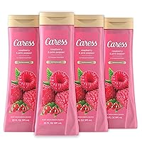 Caress Body Wash for Women, Raspberry & Pink Pepper, Refreshing Shower Gel to Indulge and Pamper Skin, 20 fl oz, 4 Pack
