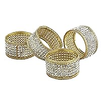 Napkin Rings with Crystal, Gold, Set of 4