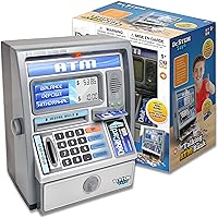 Kids Talking ATM Machine Savings Piggy Bank with Digital Screen, Electronic Calculator That Counts Real Money, and Safe Box for Kids, Silver