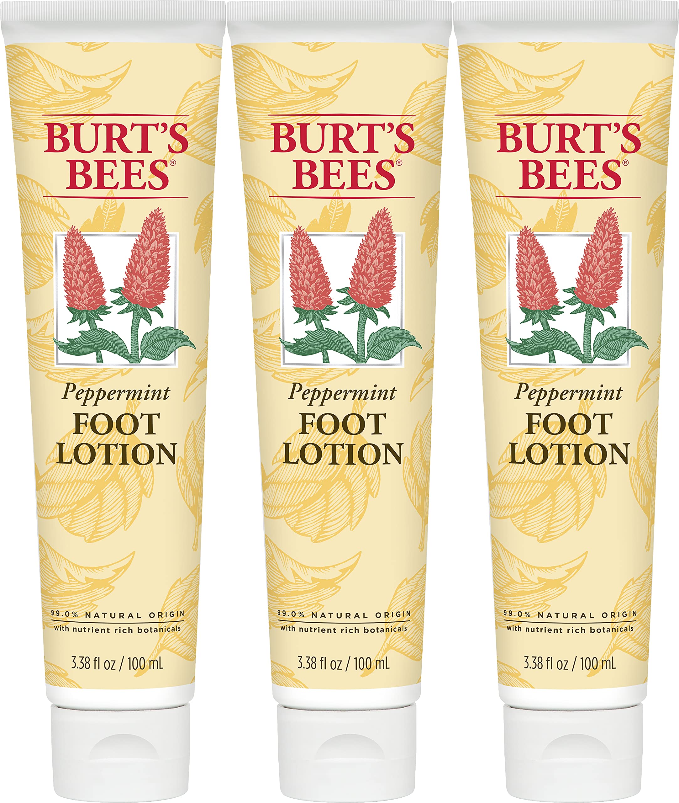 Burt's Bees Peppermint Oil Foot Lotion, 3.38 Oz - Pack of 3 (Package May Vary)