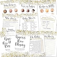 75 Gold Who Knows Mommy Best, Baby Prediction and Advice Cards etc, 25 Guess How Many Cards, 25 True Or False, Word Scramble For Baby Shower Ideas - 10 Double Sided Cards Baby Shower Games Funny