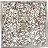 Deco 79 Wooden Floral Handmade Home Decor Intricately Carved Wall Sculpture with Mandala Design, 36