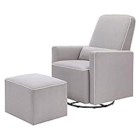 DaVinci Olive Upholstered Swivel Glider with Bonus Ottoman in Polyester Grey with Cream Piping, Greenguard Gold & CertiPUR-US Certified