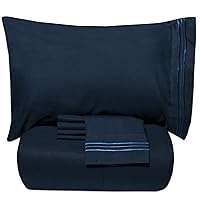 Sweet Home Collection Luxury 5 Piece Bed-In-A-Bag Solid Color Comforter and Sheet Set, Twin, Navy