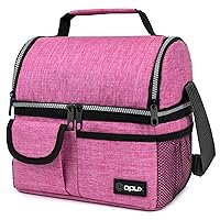 OPUX Insulated Dual Compartment Lunch Bag, Lunch Box for Women, Soft Lunch Cooler Bag Leakproof Adult Work Office, Large Cute Tote Lunch Pail Kids Girls Teen School, Reusable Beach Travel Picnic, Pink