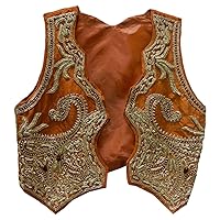 Double Paisley Hand Embroidered Beaded Silk Vest Orange Gold