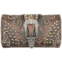 Justin West Clydesdale Tooled Leather Metal Stud Buckle Conceal Carry Women Handbag Purse