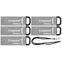 Kingston 256GB DataTraveler Kyson High Performance up to 200MB/s USB 3.2 Metal Flash Drive DTKN/256GB Bundle with (1) GoRAM Black Lanyard (256GB, 5 Pack)