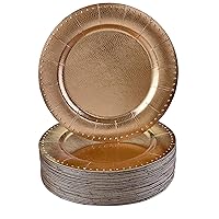 SILVER SPOONS Elegant Disposable Charger Plates For Party - (10 pc) Heavy Duty Disposable Dinner Set 13”, Fine Dining Charger Dishes For Elegant China Look, Gold - Beaded